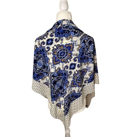 Lands End Blue & Cream Paisley Print Square  Boho Style Scarf Cape Shoulder - Picture 11 of 11